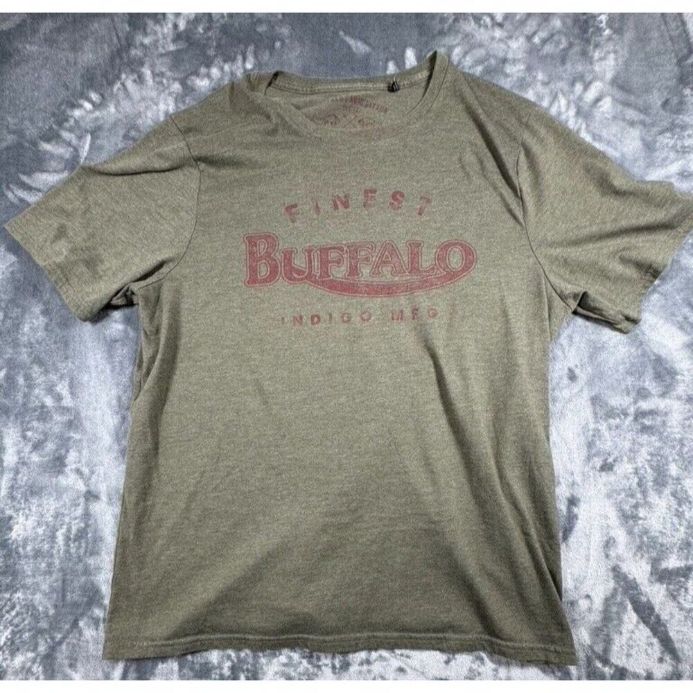 BUFFALO MEN'S FINEST‎ INDIGO MFG GRAPHIC T-SHIRT(HEATHER GREEN XL)